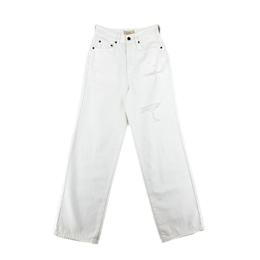 Chelsea & Violet NWT White Ultra High Rise Distressed Straight Leg Denim Jeans